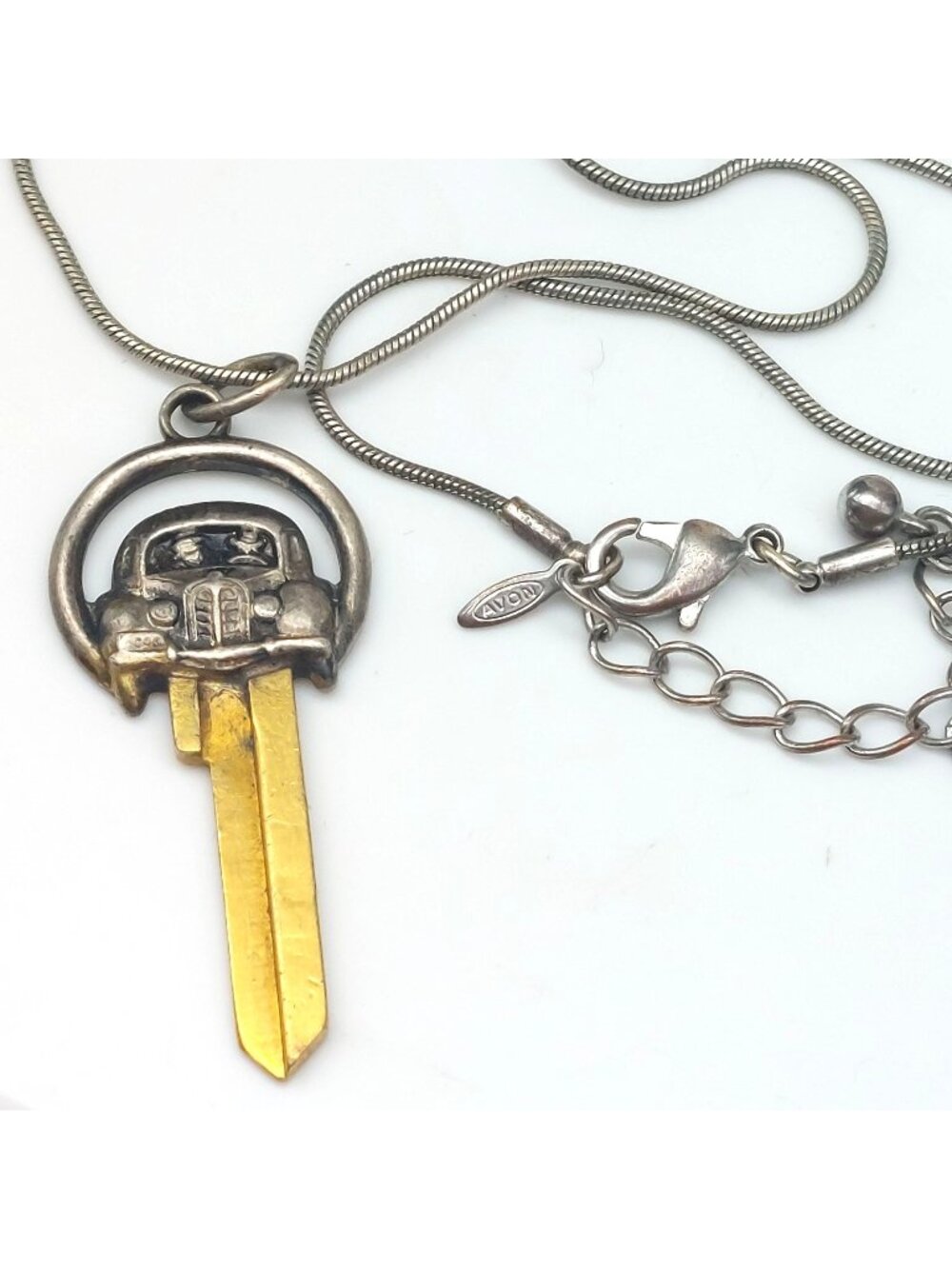 Vintage Napier Sterling Silver Antique Car Uncut Key Blank Pendant Avon Necklace